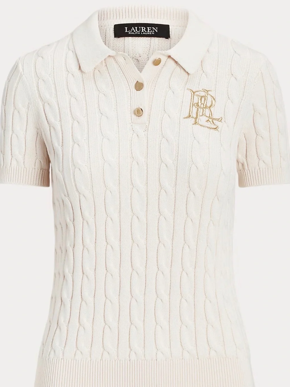 Ralph Lauren Cream Cable Knit Polo with Gold Button - Picture 4 of 12